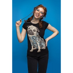 Черная женская футболка с мопсом (Tattoo Pug) XS